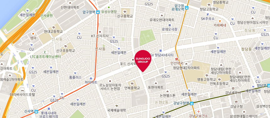 성주그룹 지도 : 도산공원 사거리에서 서울 세관 사거리로 100m 직진, 성주그룹빌딩(BORN) 본관